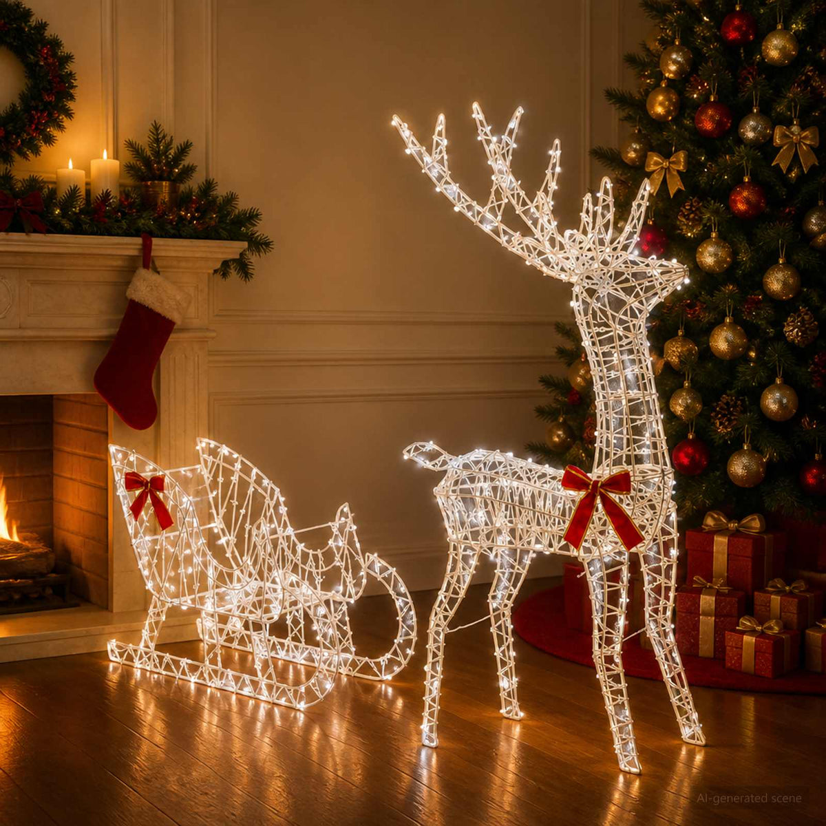 Reindeer Pull Sleigh LOVIISA 450 LEDs Cold White