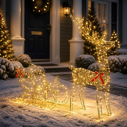 Reindeer Pull Sleigh LOVIISA 450 LEDs Warm White