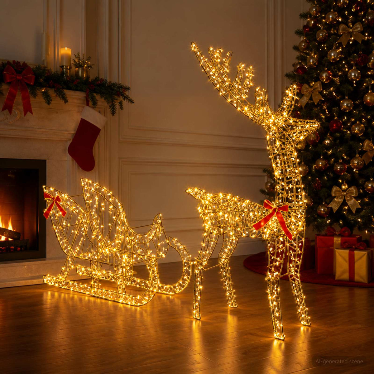 Reindeer Pull Sleigh LOVIISA 450 LEDs Warm White
