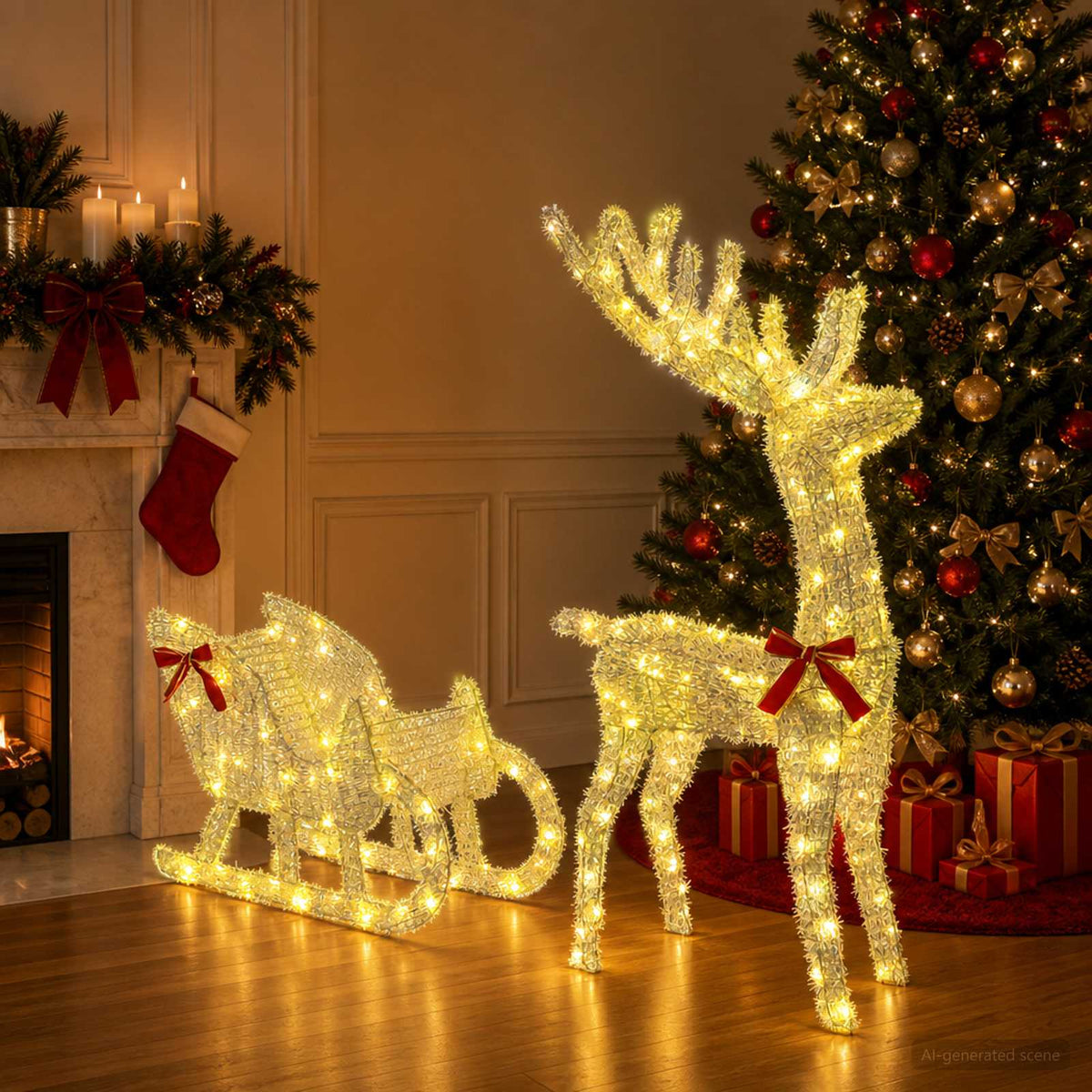 Reindeer Pull Sleigh LOVIISA 200 LEDs Warm White