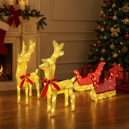 3D Christmas Reindeer with Sleigh LOVIISA 3 pcs 160 LEDs