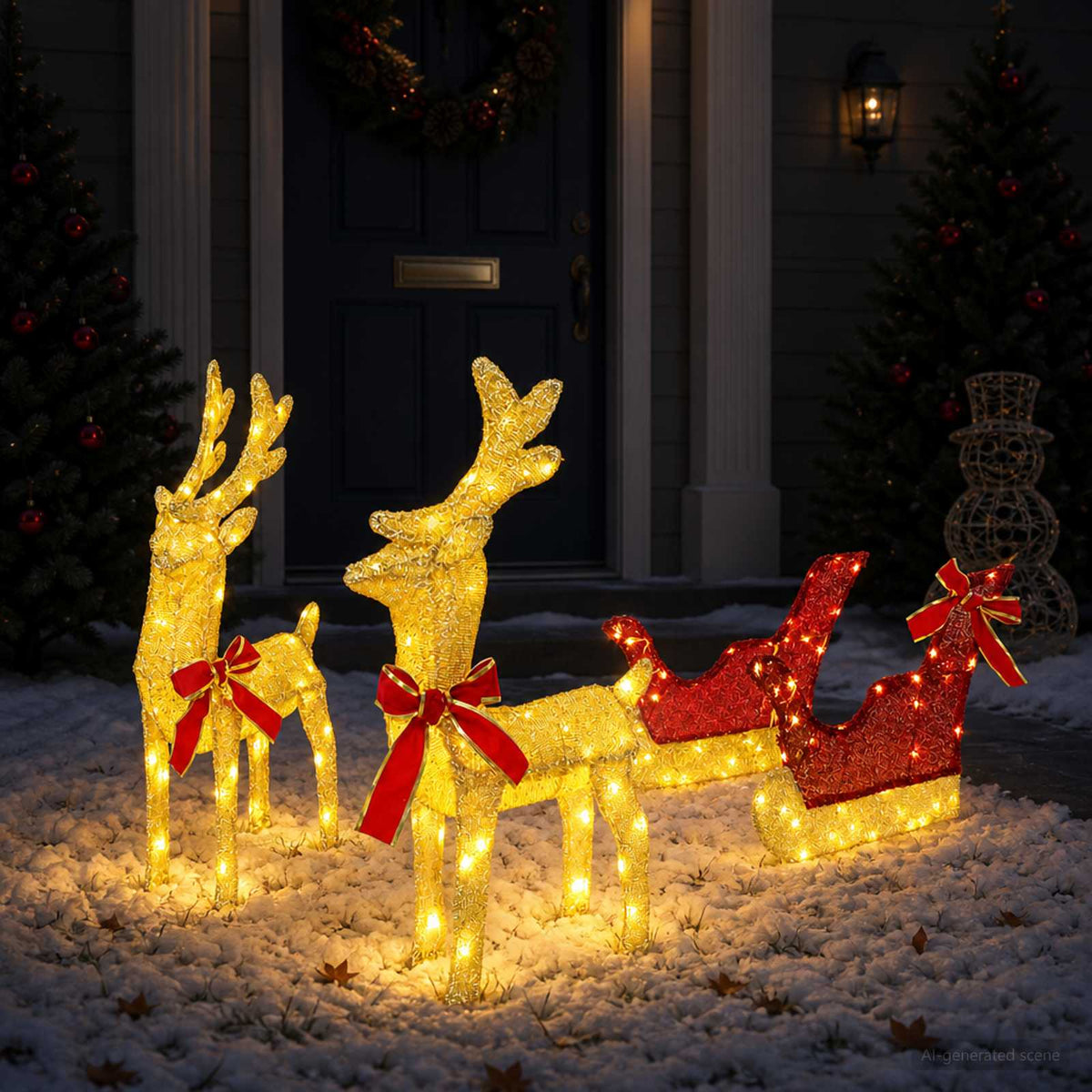 3D Christmas Reindeer with Sleigh LOVIISA 3 pcs 160 LEDs