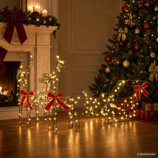 3D Christmas Reindeer with Sleigh LOVIISA 3 pcs 400 LEDs