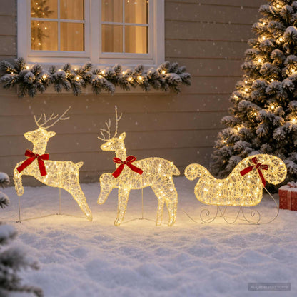 Christmas Reindeer with Sleigh 3 pcs 60 LEDs Warm White