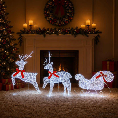 Christmas Reindeer with Sleigh 3 pcs 60 LEDs Cold White