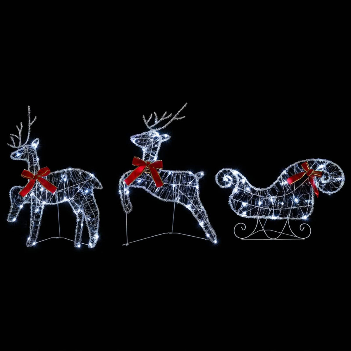 Christmas Reindeer with Sleigh 3 pcs 60 LEDs Cold White