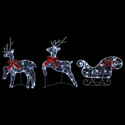 Christmas Reindeer with Sleigh 3 pcs 60 LEDs Cold White