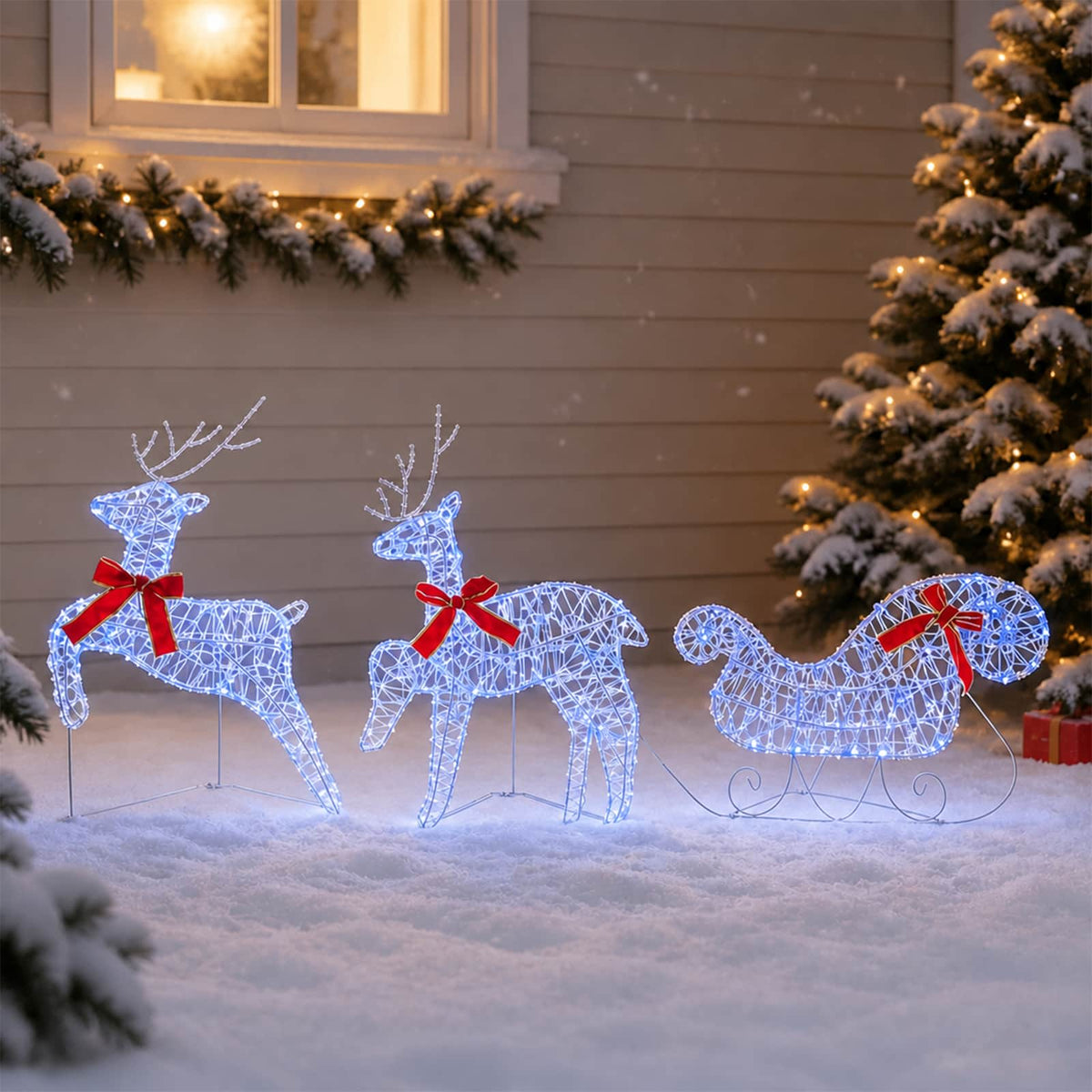 Christmas Reindeer with Sleigh 3 pcs 60 LEDs Blue