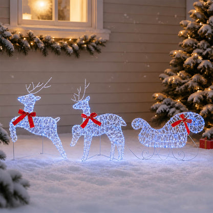 Christmas Reindeer with Sleigh 3 pcs 60 LEDs Blue