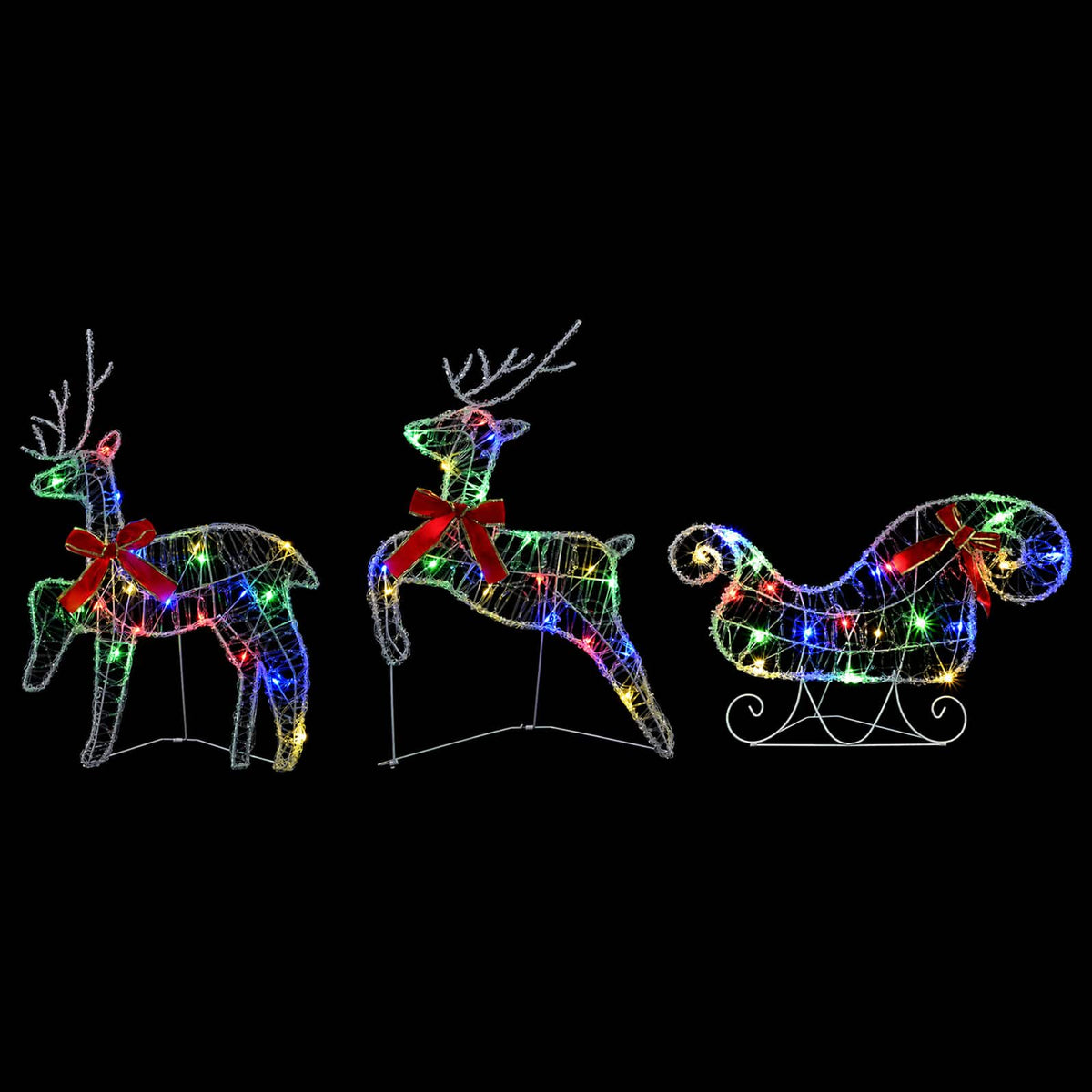 Christmas Reindeer with Sleigh 3 pcs 60 LEDs Multicolour