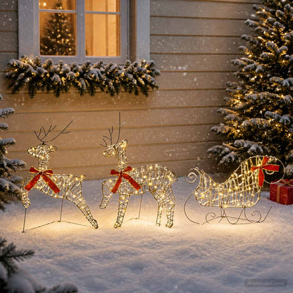 Christmas Reindeer with sleigh 3 pcs 60 LEDs Warm White