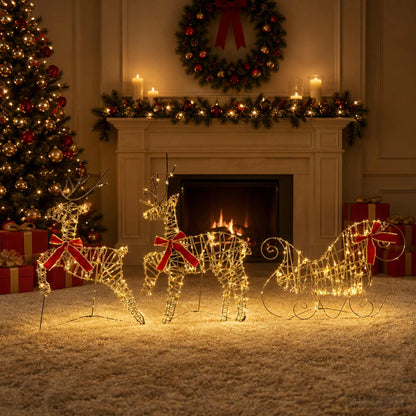 Christmas Reindeer with sleigh 3 pcs 60 LEDs Warm White