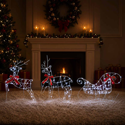 Christmas Reindeer with sleigh 3 pcs 140 LEDs Cold White