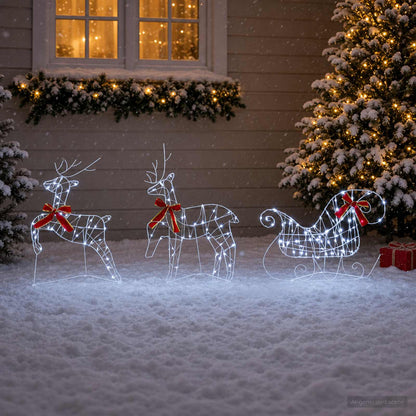 Christmas Reindeer with sleigh 3 pcs 140 LEDs Cold White