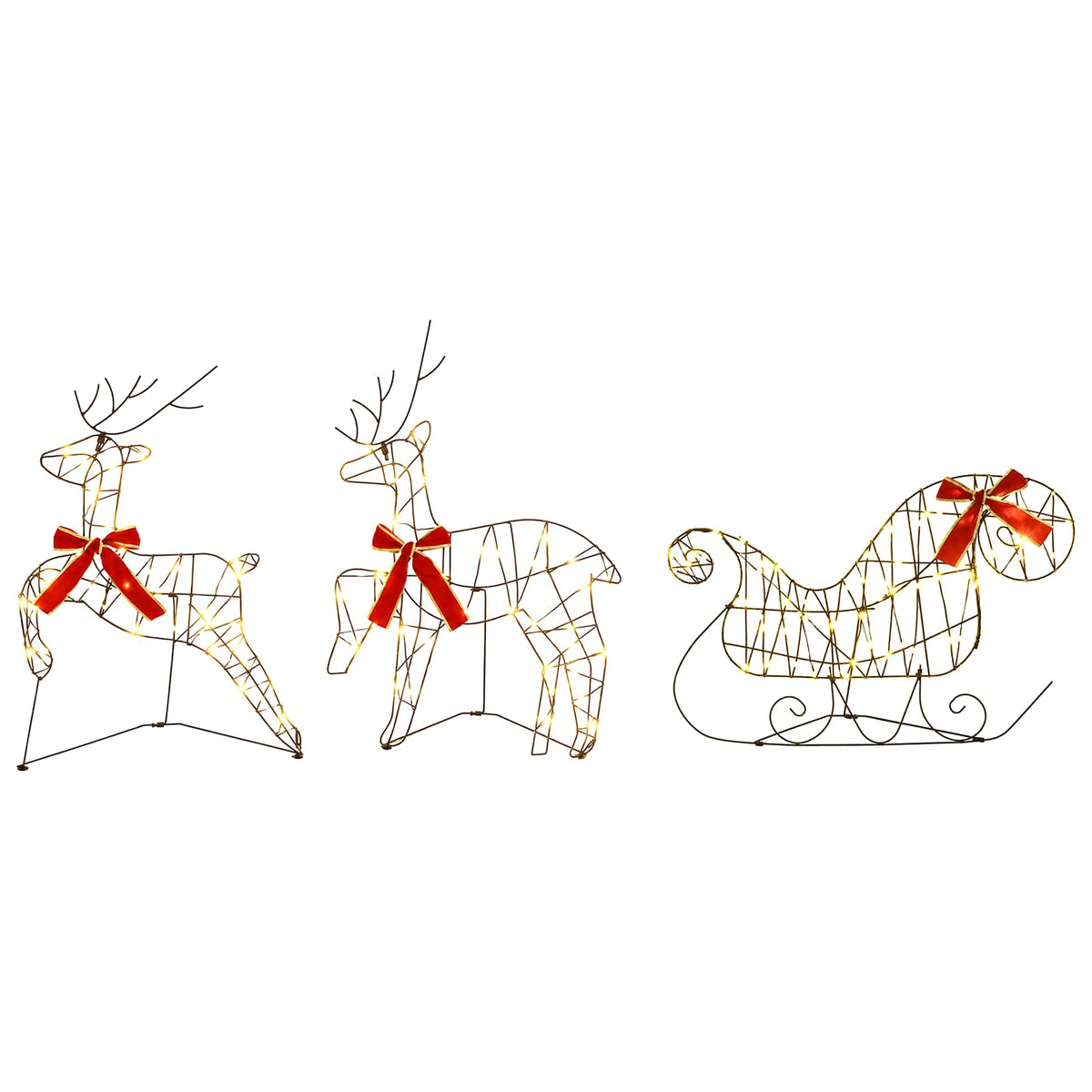 Christmas Reindeer with sleigh 3 pcs 140 LEDs Warm White