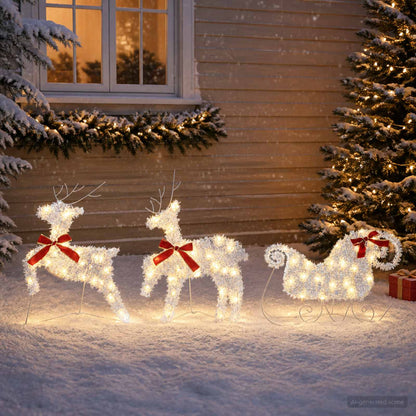Christmas Reindeer with sleigh 3 pcs 60 LEDs Warm White