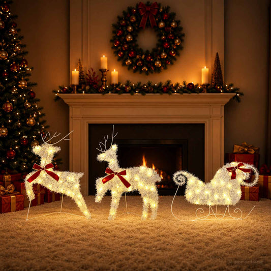 Christmas Reindeer with sleigh 3 pcs 60 LEDs Warm White