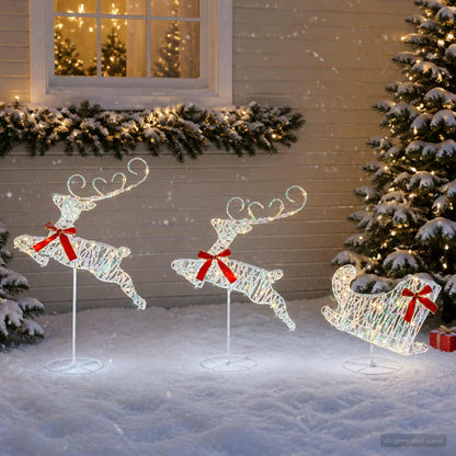 Christmas Reindeer with Sleigh 3 pcs 72 LEDs Warm White