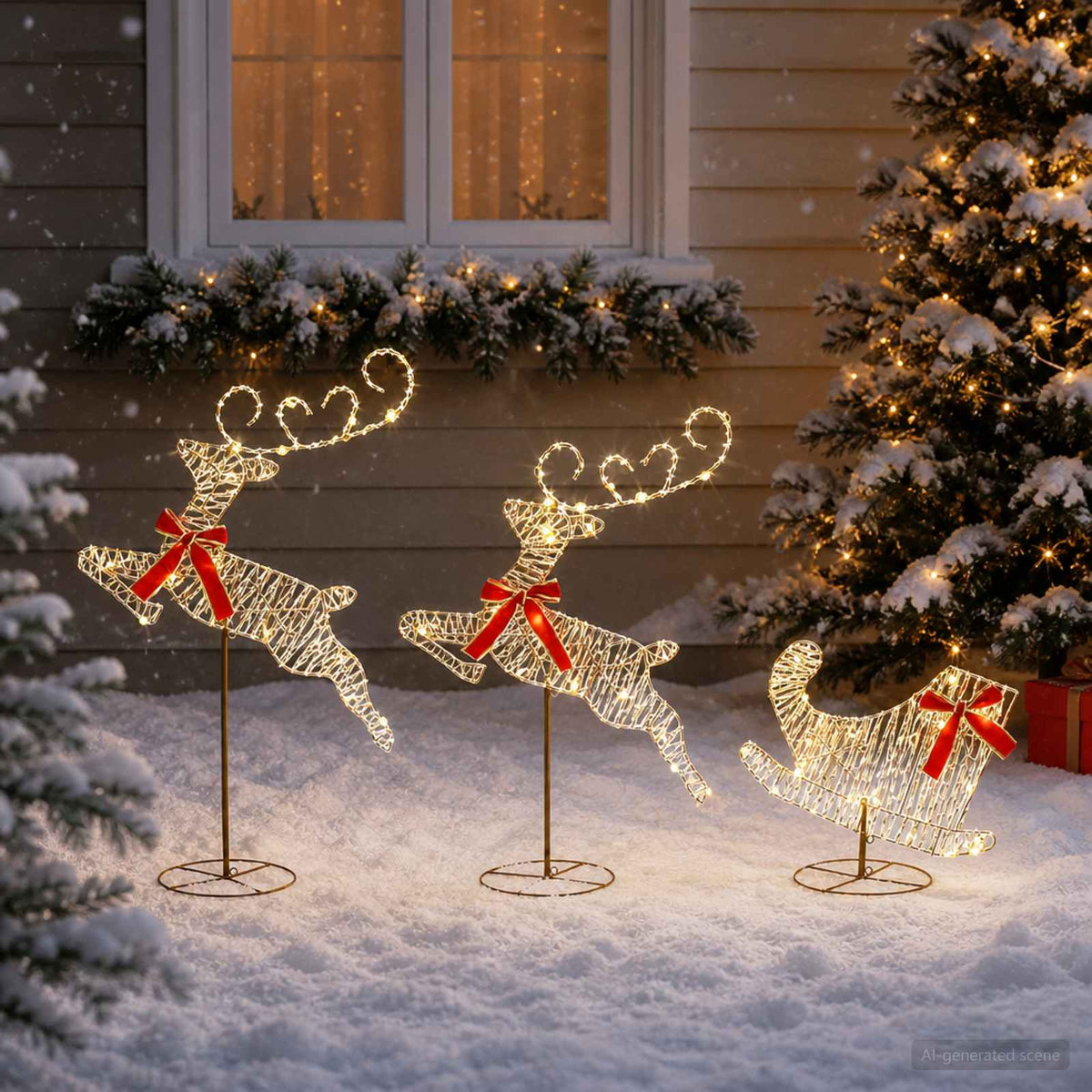 Christmas Reindeer with Sleigh 3 pcs 72 LEDs Warm White