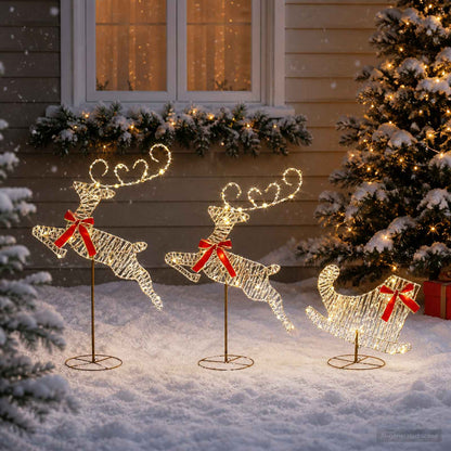 Christmas Reindeer with Sleigh 3 pcs 72 LEDs Warm White