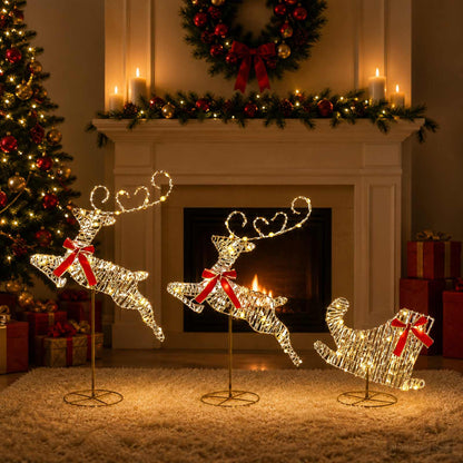 Christmas Reindeer with Sleigh 3 pcs 72 LEDs Warm White