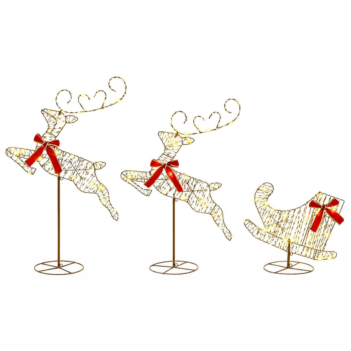 Christmas Reindeer with Sleigh 3 pcs 72 LEDs Warm White