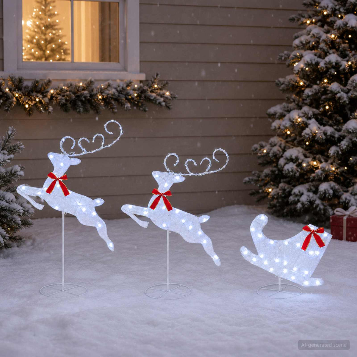 Christmas Reindeer with Sleigh 3 pcs 72 LEDs Cold White