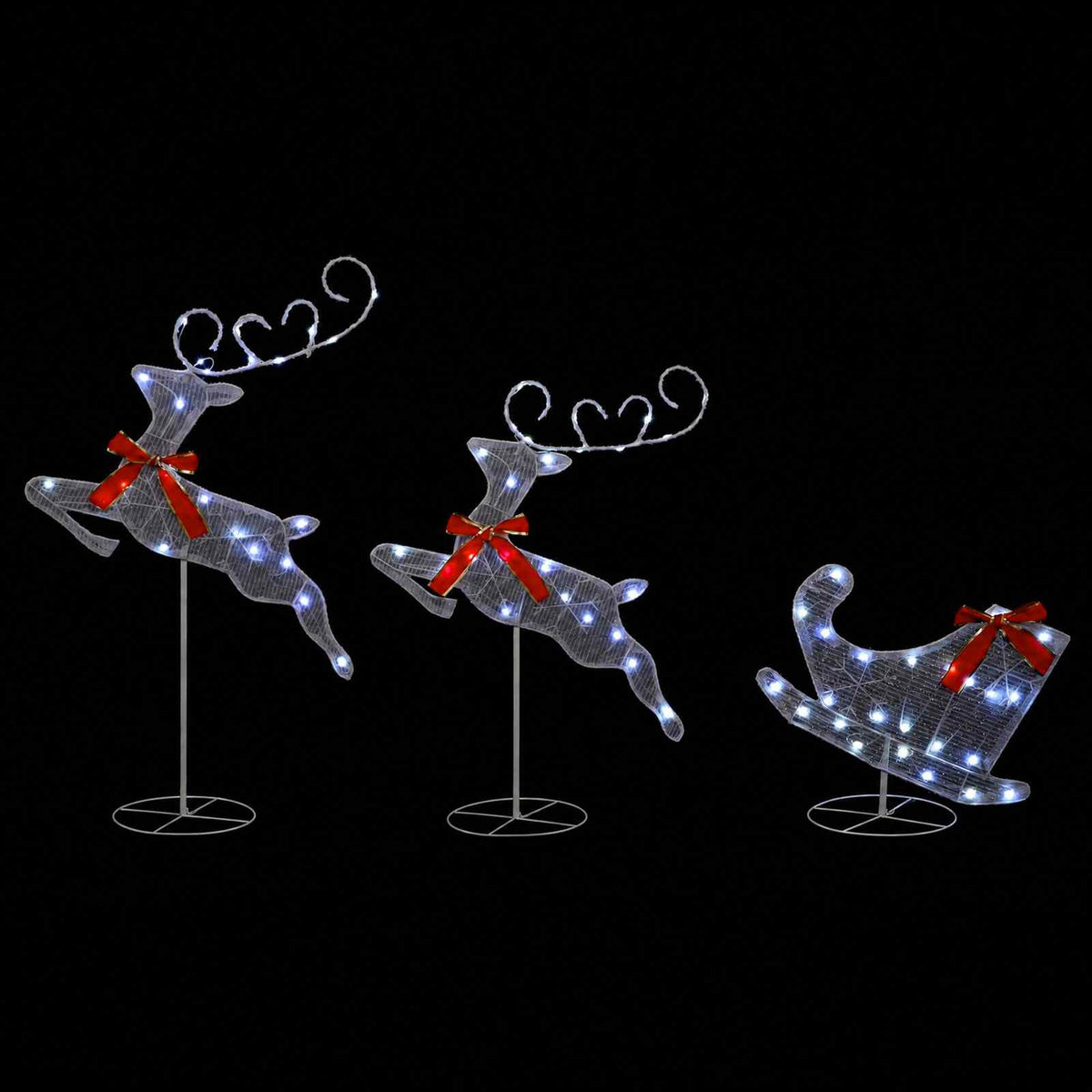 Christmas Reindeer with Sleigh 3 pcs 72 LEDs Cold White
