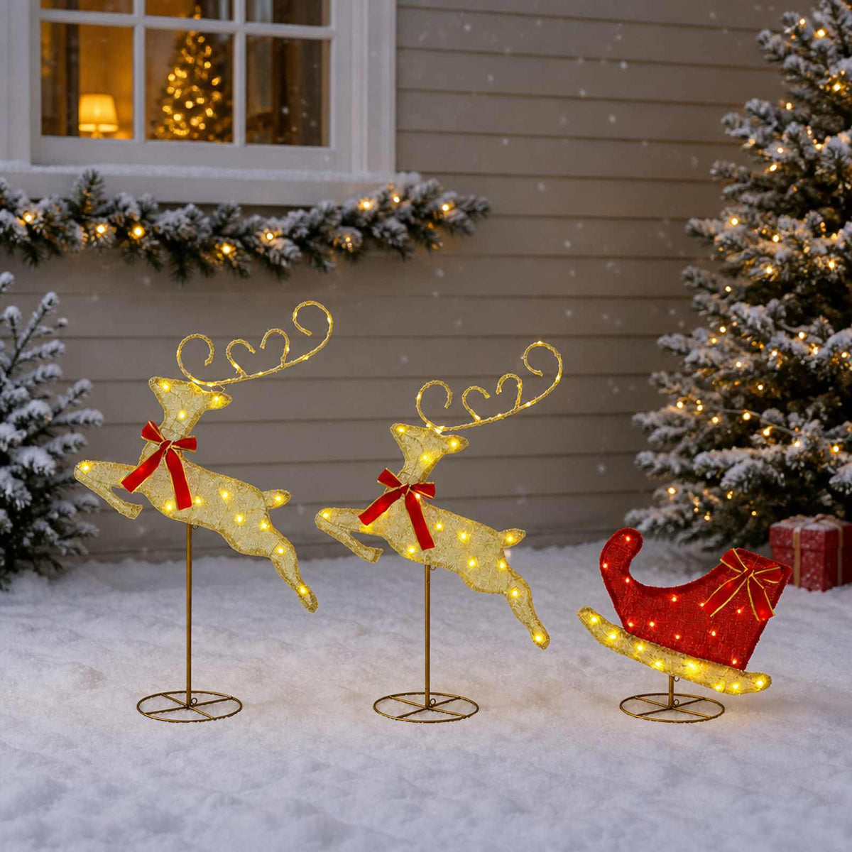 Christmas Reindeer with Sleigh 3 pcs 72 LEDs Warm White