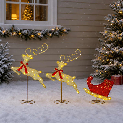 Christmas Reindeer with Sleigh 3 pcs 72 LEDs Warm White