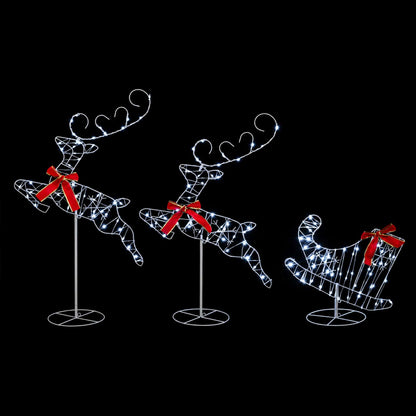 Christmas Reindeer with Sleigh 3 pcs 160 LEDs Cold White