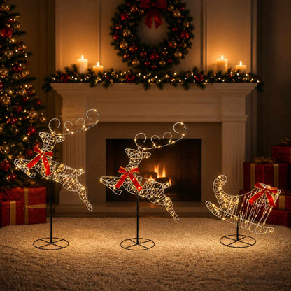 Christmas Reindeer with Sleigh 3 pcs 160 LEDs Warm White