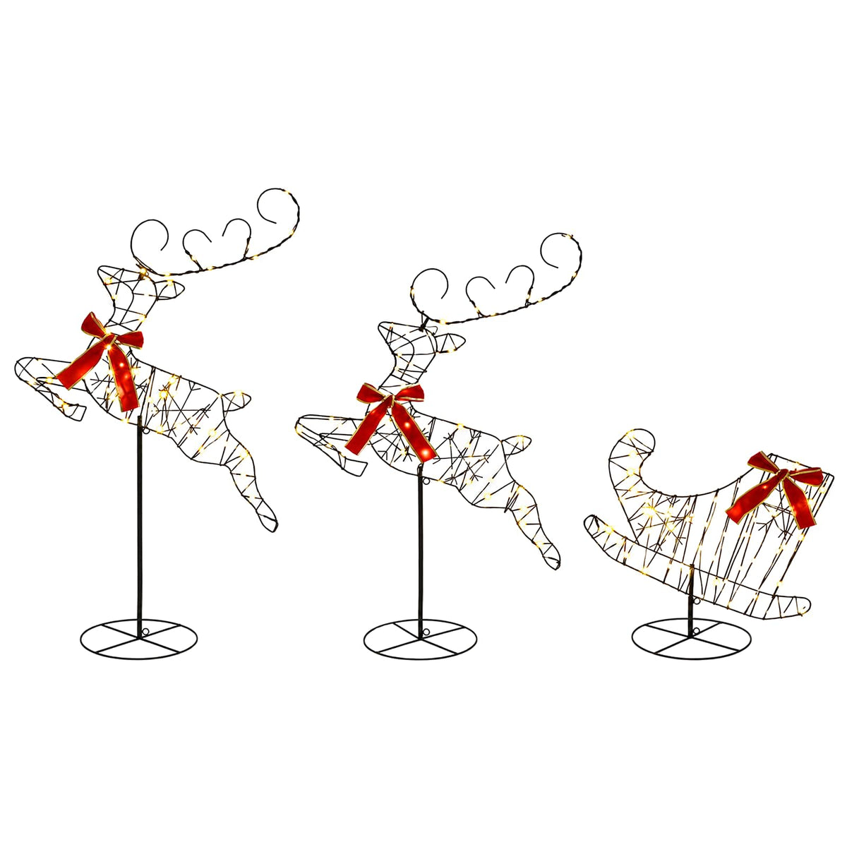 Christmas Reindeer with Sleigh 3 pcs 160 LEDs Warm White