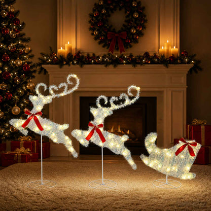 Christmas Reindeer with Sleigh 3 pcs 72 LEDs Warm White