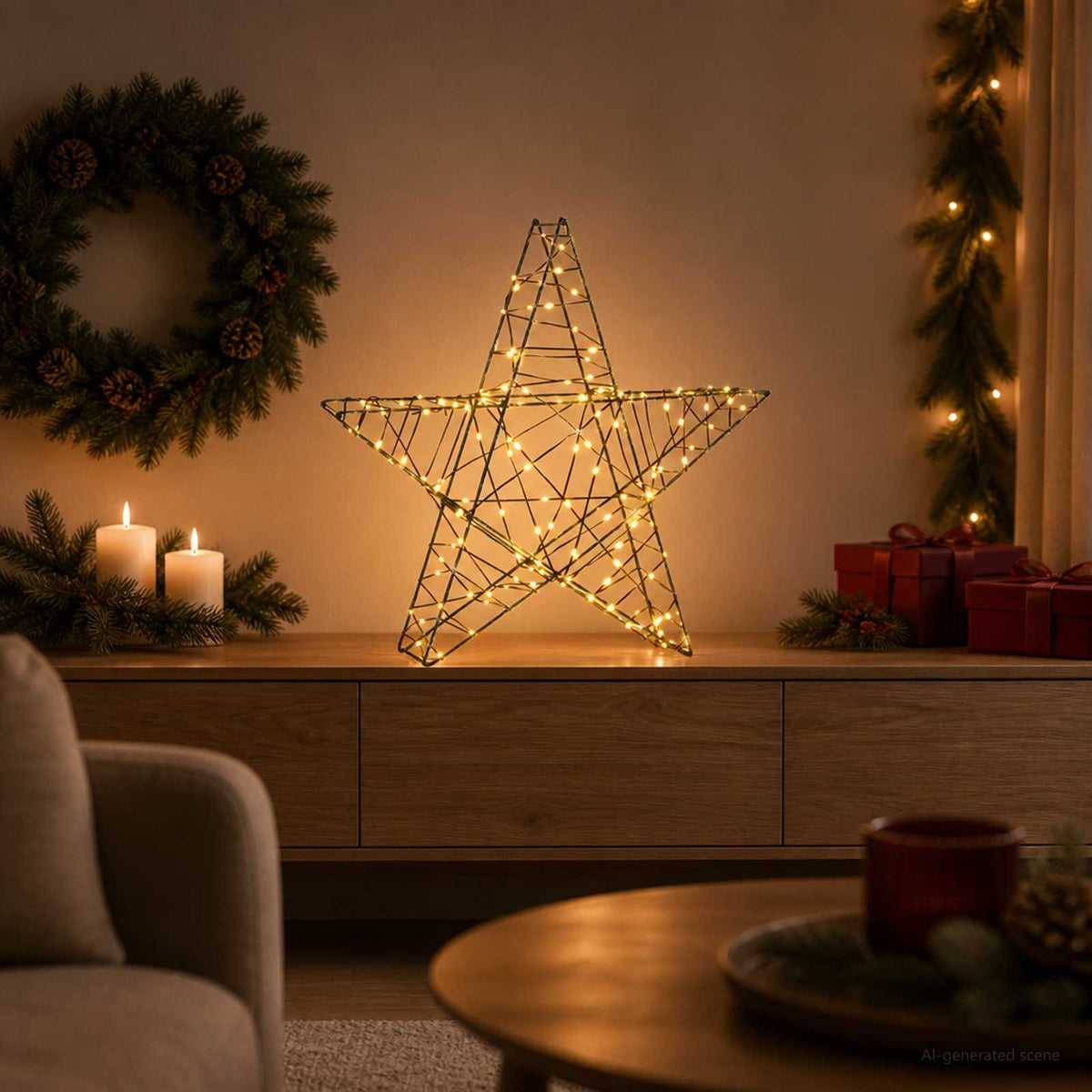 3D Christmas Star 120 LEDs Warm White 55 x 53.5 x 10 cm
