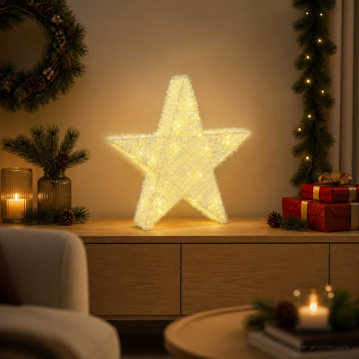 3D Christmas Star 50 LEDs Warm White 55 x 53.5 x 10 cm