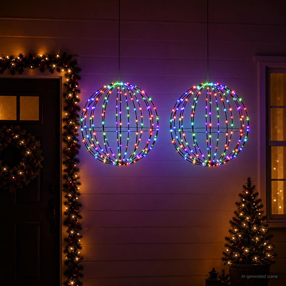 Christmas Finial Light 2 pcs 192 LEDs RGB Diameter 30 x 32 cm