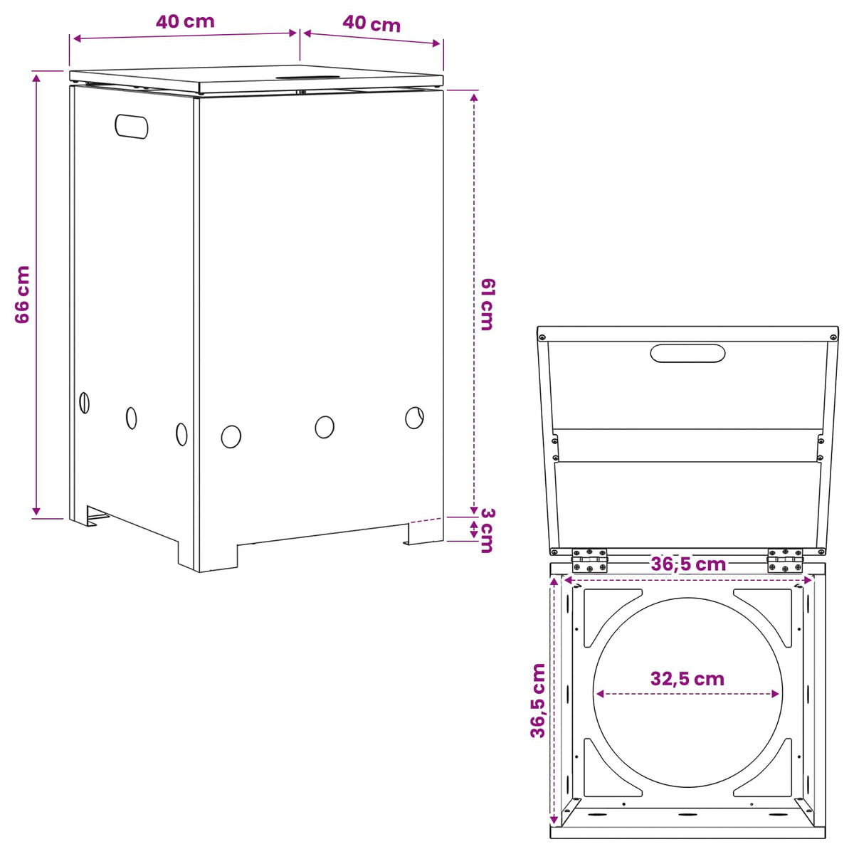 Propane Tank Cover 40 x 40 x 66 cm Steel Black
