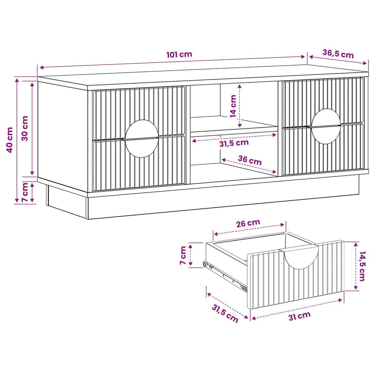 TV Cabinet VENRAY 101 x 36.5 x 40 cm White