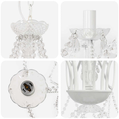 Adjustable Chandelier with Beads E14 Metal and Acrylic White