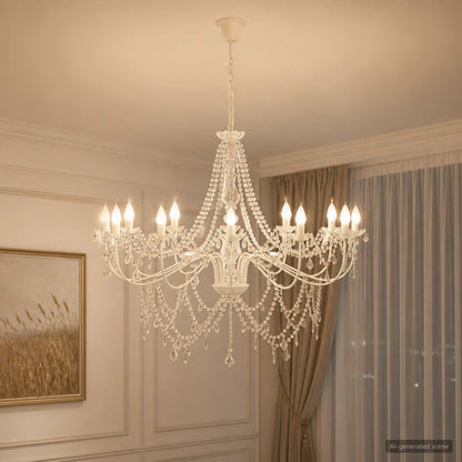 Adjustable Chandelier with Beads E14 Metal and Acrylic White