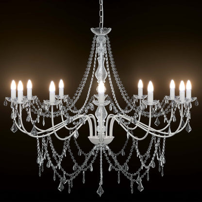 Adjustable Chandelier with Beads E14 Metal and Acrylic White