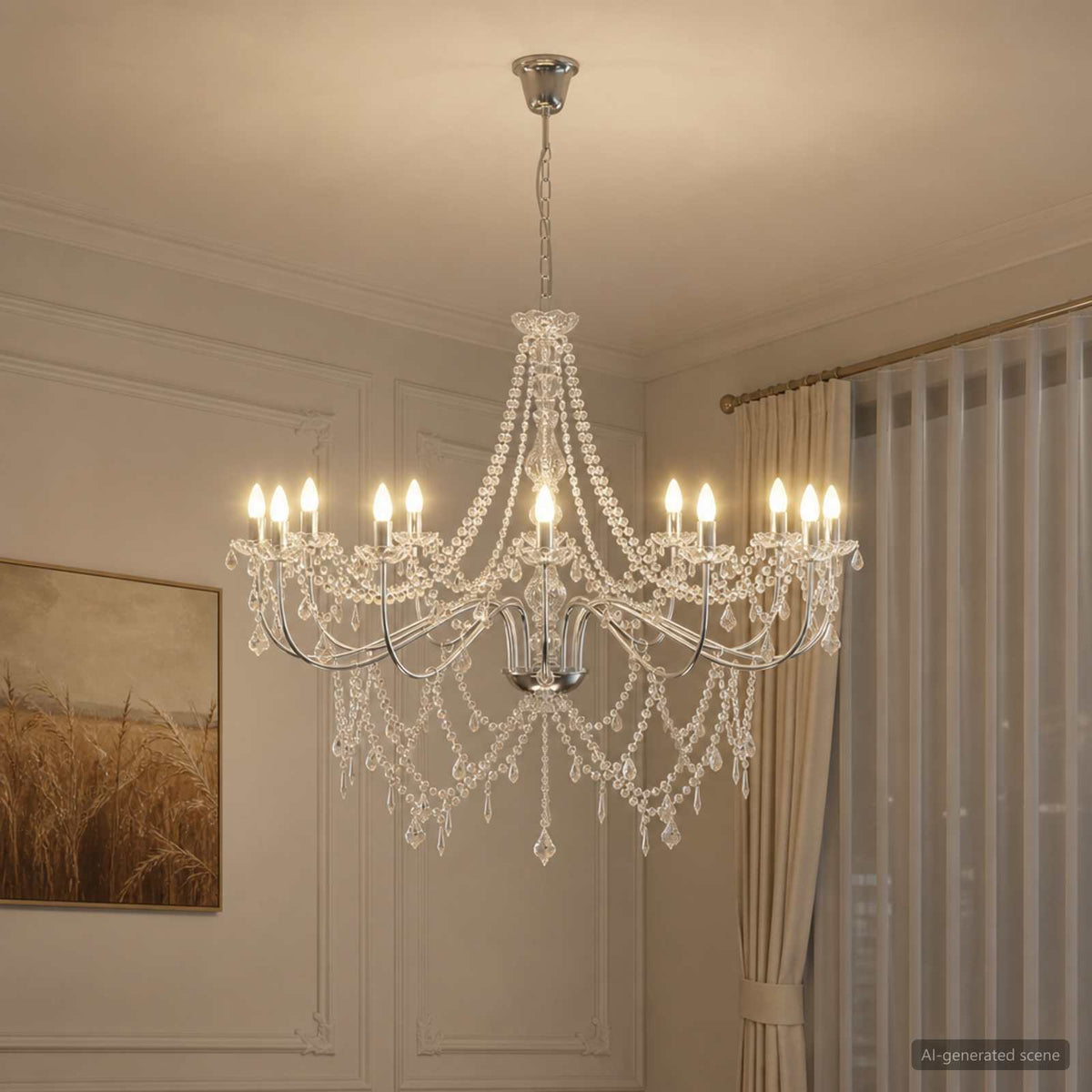 Adjustable Chandelier with Beads E14 Metal and Acrylic Chrome