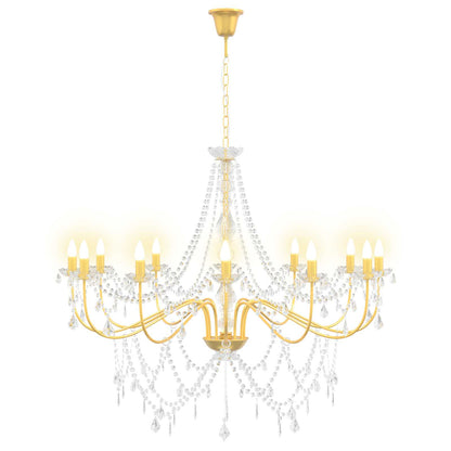Adjustable Chandelier with Beads E14 Metal and Acrylic Gold