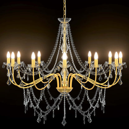 Adjustable Chandelier with Beads E14 Metal and Acrylic Gold