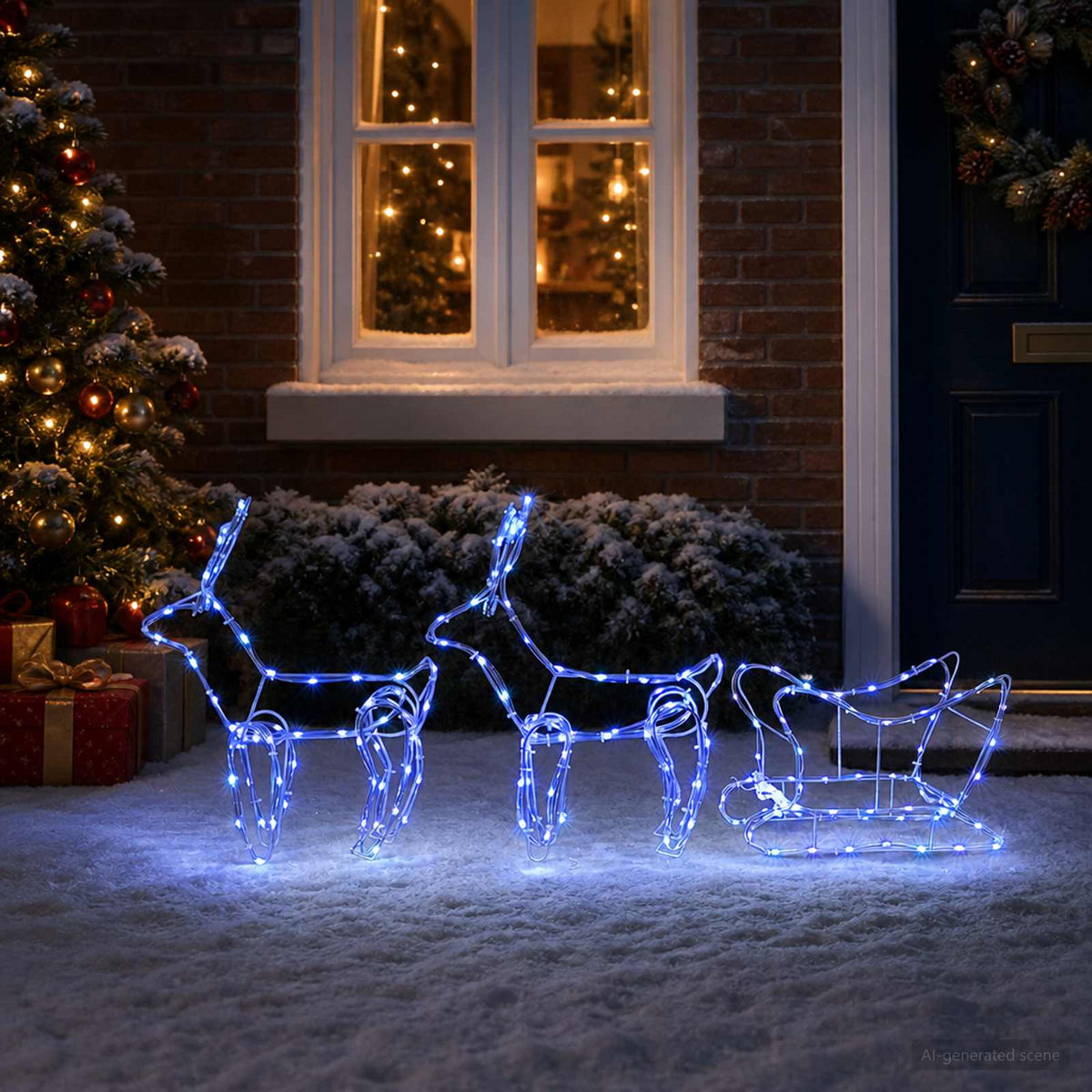 Reindeer and Sleigh Christmas Decoration LOVIISA 240 LEDs Blue