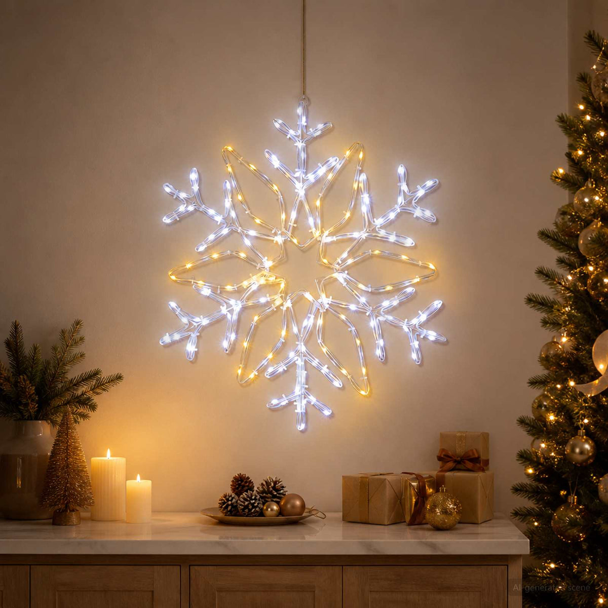 Christmas Snowflake Lights LOVIISA 140 LEDs Cold White Ø 55 cm