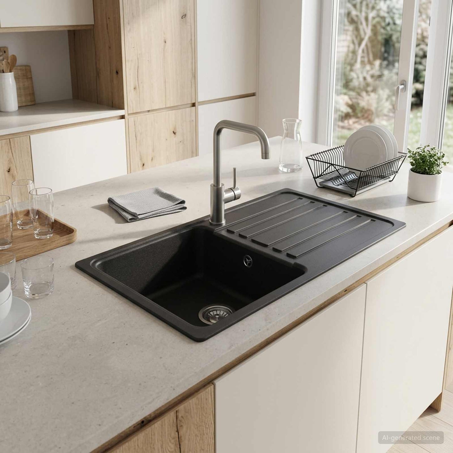 Kitchen Sink with Drainer Granite 76.5 cm x 46 cm x 28 cm