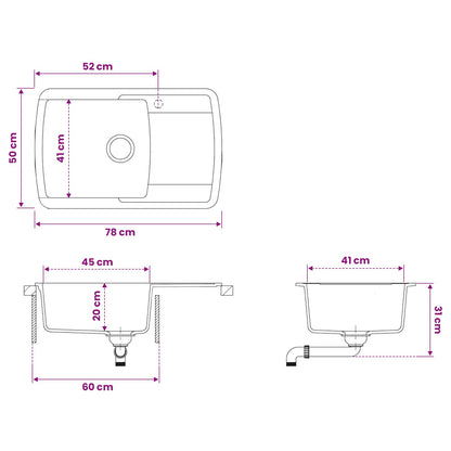 Kitchen Sink Single Basin Granite 78 x 50 x 31 cm Graphite
