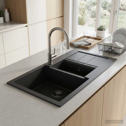 Kitchen Sink Double Basin Granite 80 x 50 x 30.5 cm Graphite